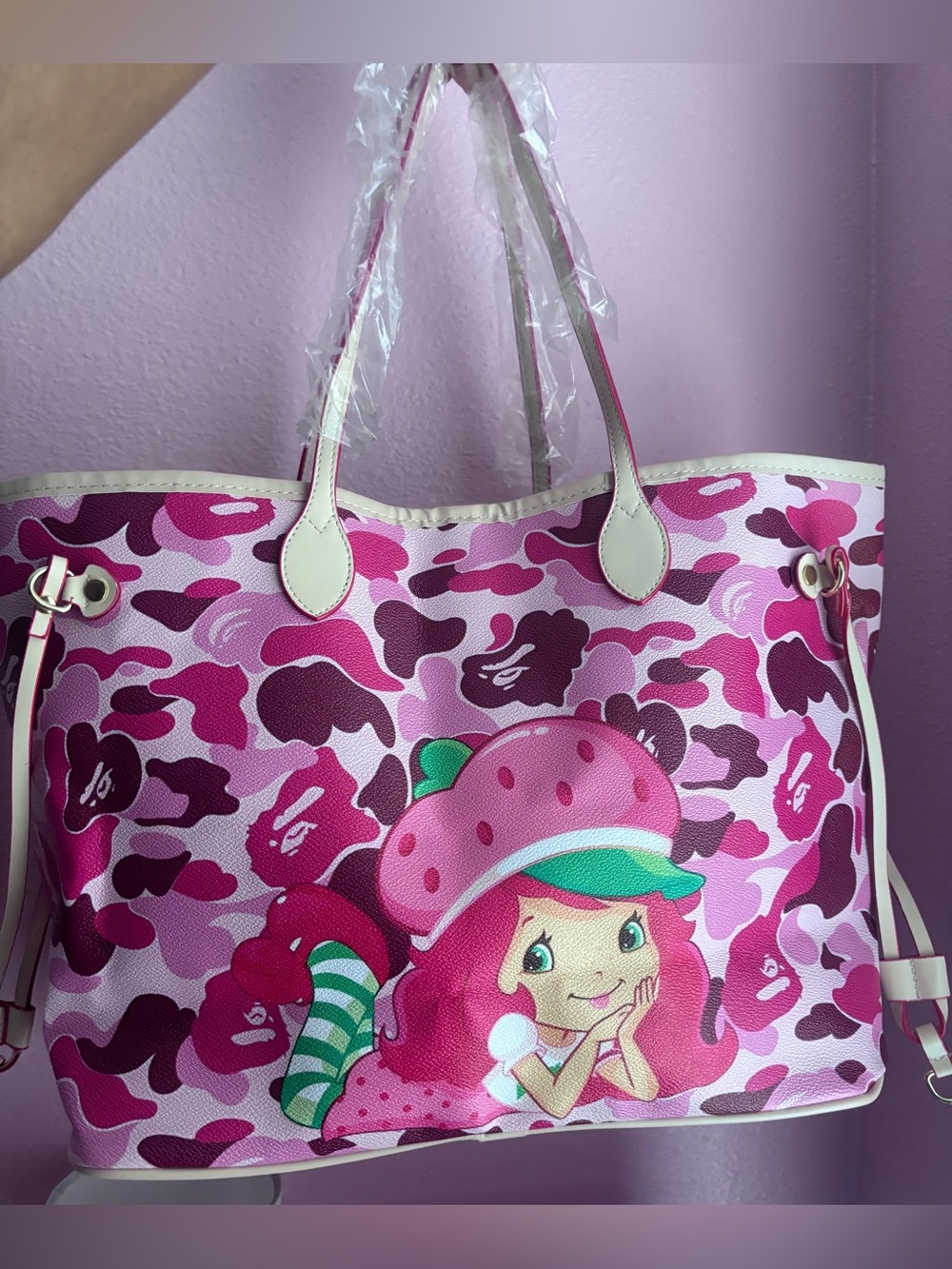 Pink Strawberry Shortcake X BAPE Camouflage Custom Character Tote Bag